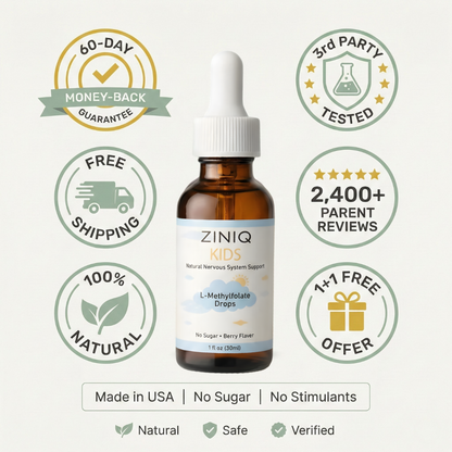 ZINIQ™ Kids - L Methylfolate, Natural Nervous System Support Help Your Child Settle. Feel Safe at Home Again.
