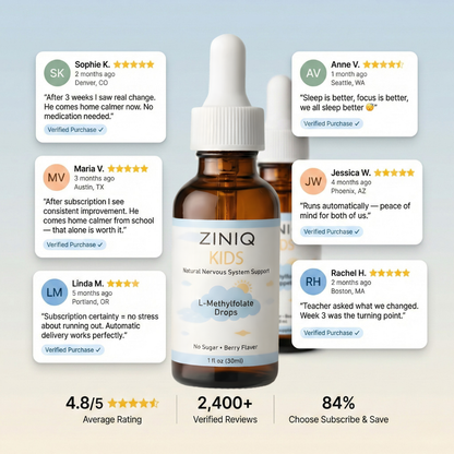 ZINIQ™ Kids - L Methylfolate, Natural Nervous System Support Help Your Child Settle. Feel Safe at Home Again.