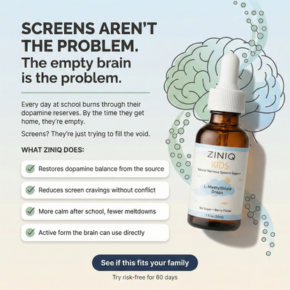 ZINIQ™ Kids - L Methylfolate, Natural Nervous System Support Help Your Child Settle. Feel Safe at Home Again.
